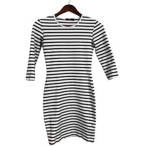 Markus Lupfer Black and White Striped Bodycon Dress Cotton Silk Size S